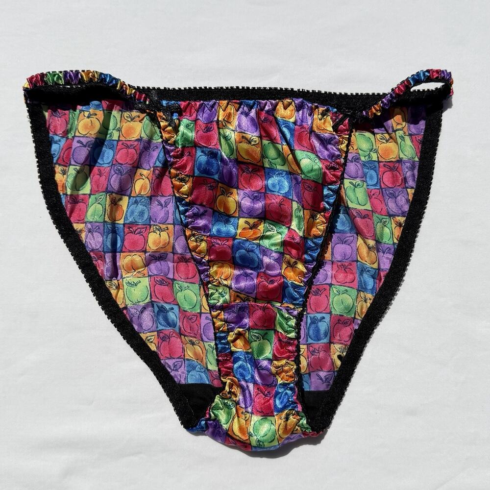 Satin String Bikini Vintage Style Womens Small Apple Print Multicolor Unbranded